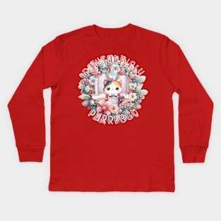 Meowy Catmas Wreath Pawsatively Purrfect 1C4 Kids Long Sleeve T-Shirt